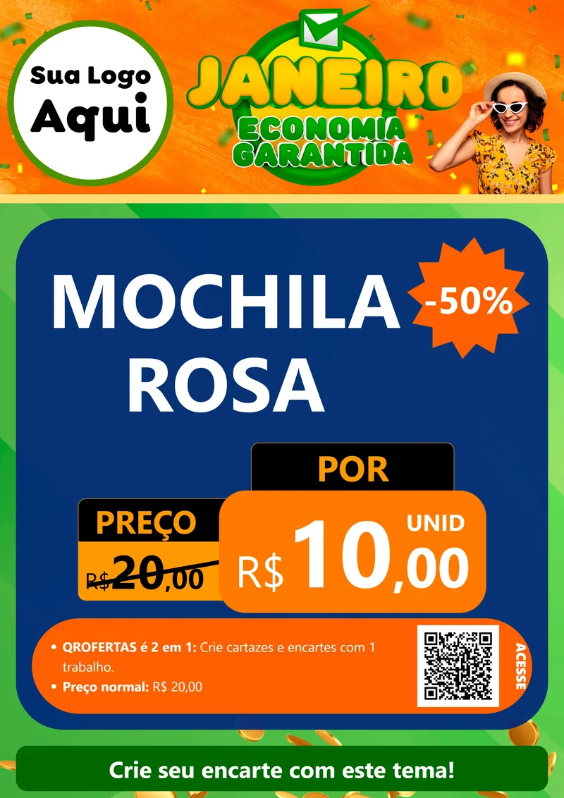 Modelo de Cartaz para Cartaz A4 Vertical com o tema Janeiro - Economia Garantida para Papelaria