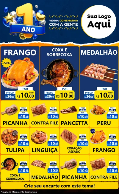Modelo de Encarte para Encarte Grande com o tema Um Ano de Aniversário para Assados