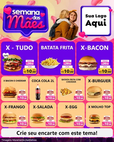 Modelo de Rede Social para Feed Instagram com o tema Semana das Mães para Hamburgueria