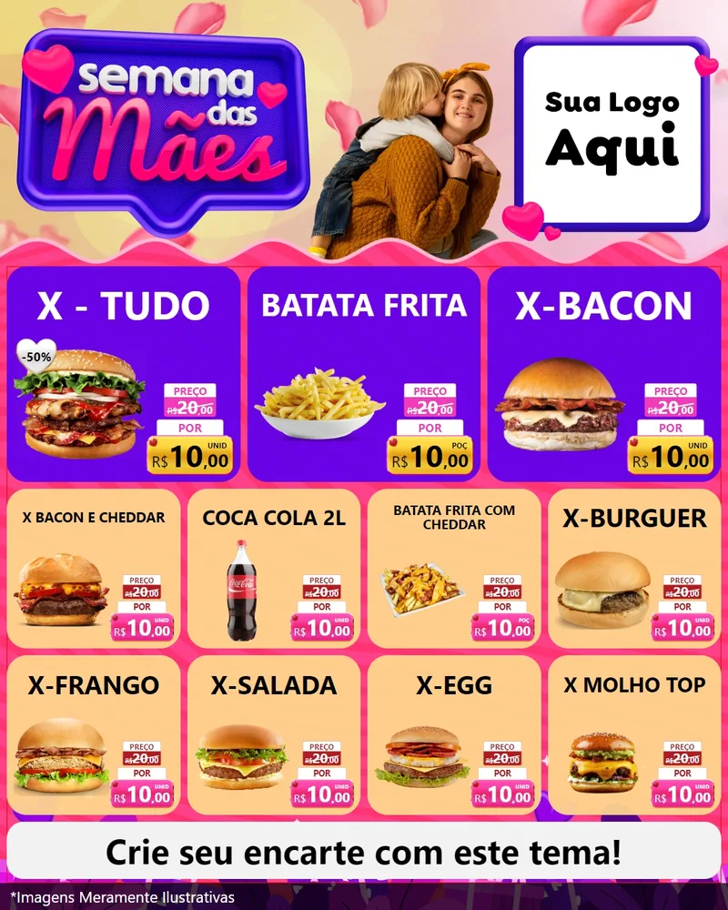 Modelo de Rede Social para Feed Instagram com o tema Semana das Mães para Hamburgueria