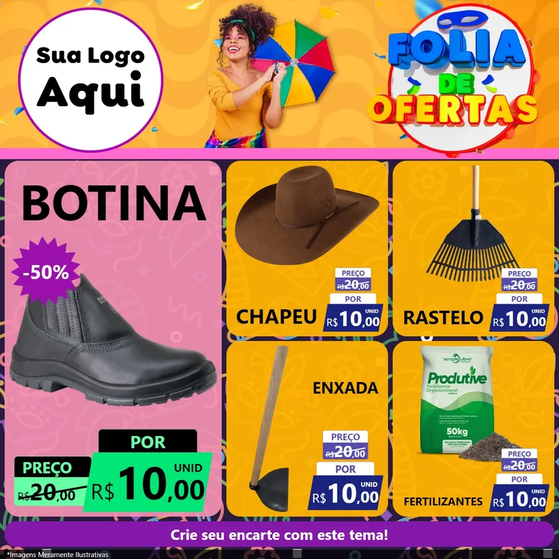 Modelo de Rede Social para Feed Facebook com o tema Folia de Ofertas para Agropecuária