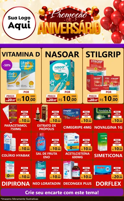 Modelo de Encarte para Encarte Grande com o tema Promoção de Aniversário para Farmácia