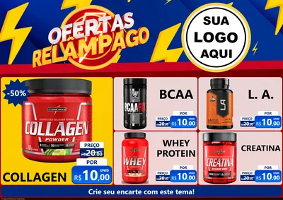 Modelo de Encarte para Encarte A4 Horizontal com o tema Ofertas Relâmpago para Suplementos alimentares