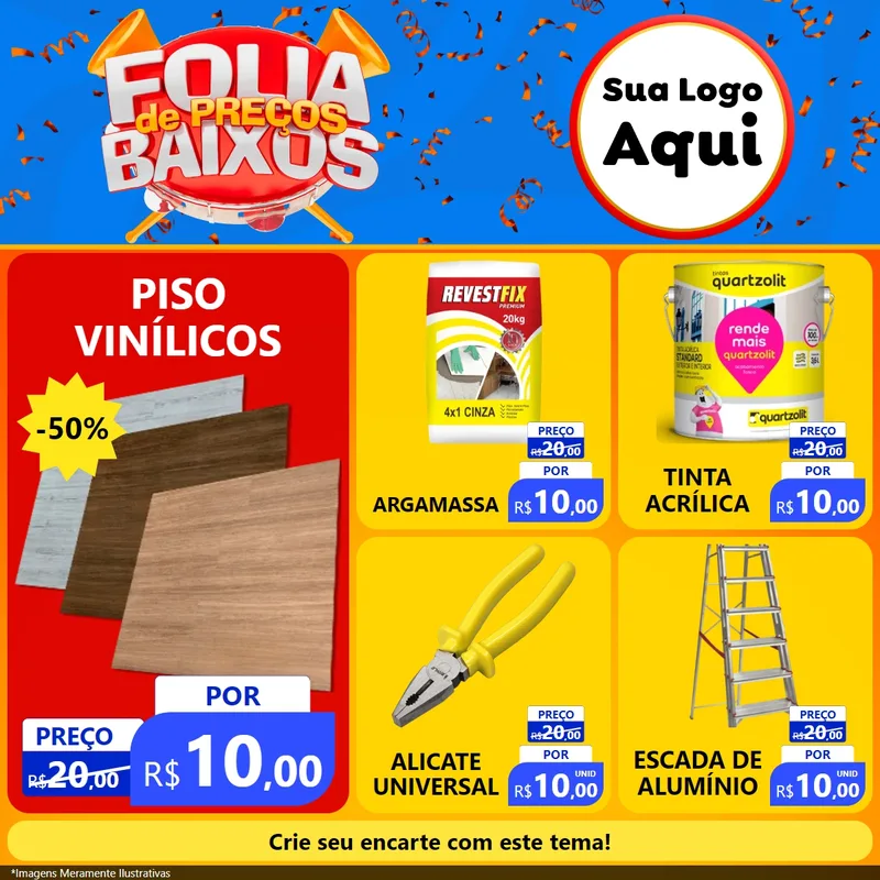 Modelo de Rede Social para Feed Facebook com o tema Folia de Preços Baixos para Material para Construção