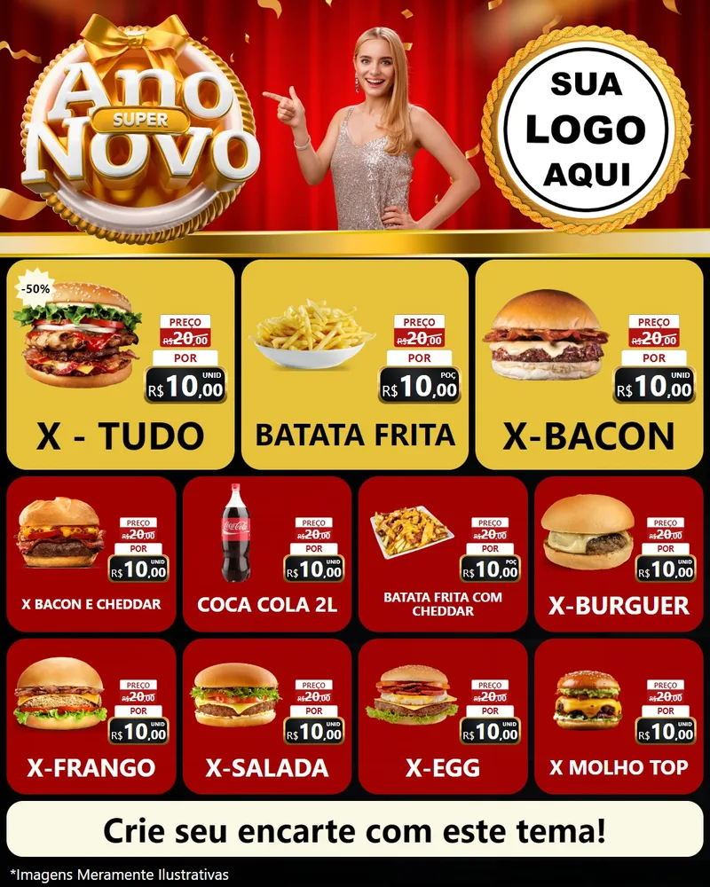 Modelo de Rede Social para Feed Instagram com o tema Super Ano Novo para Hamburgueria