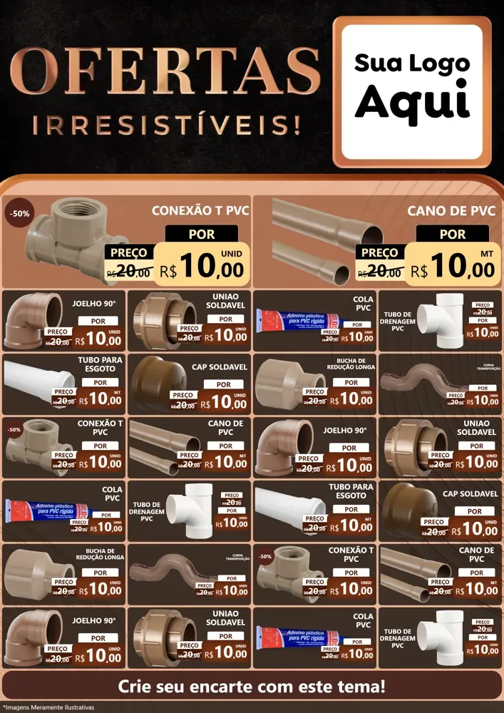 Modelo de Encarte para Encarte A4 Vertical com o tema Ofertas Irresistíveis! para Tubos e conexões