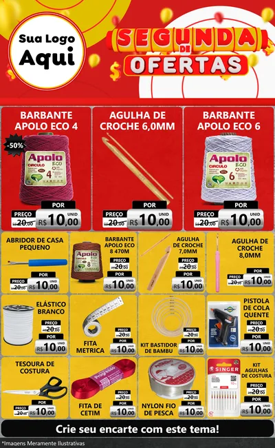 Modelo de Encarte para Encarte Grande com o tema Segunda de Ofertas para Armarinho e Aviamentos