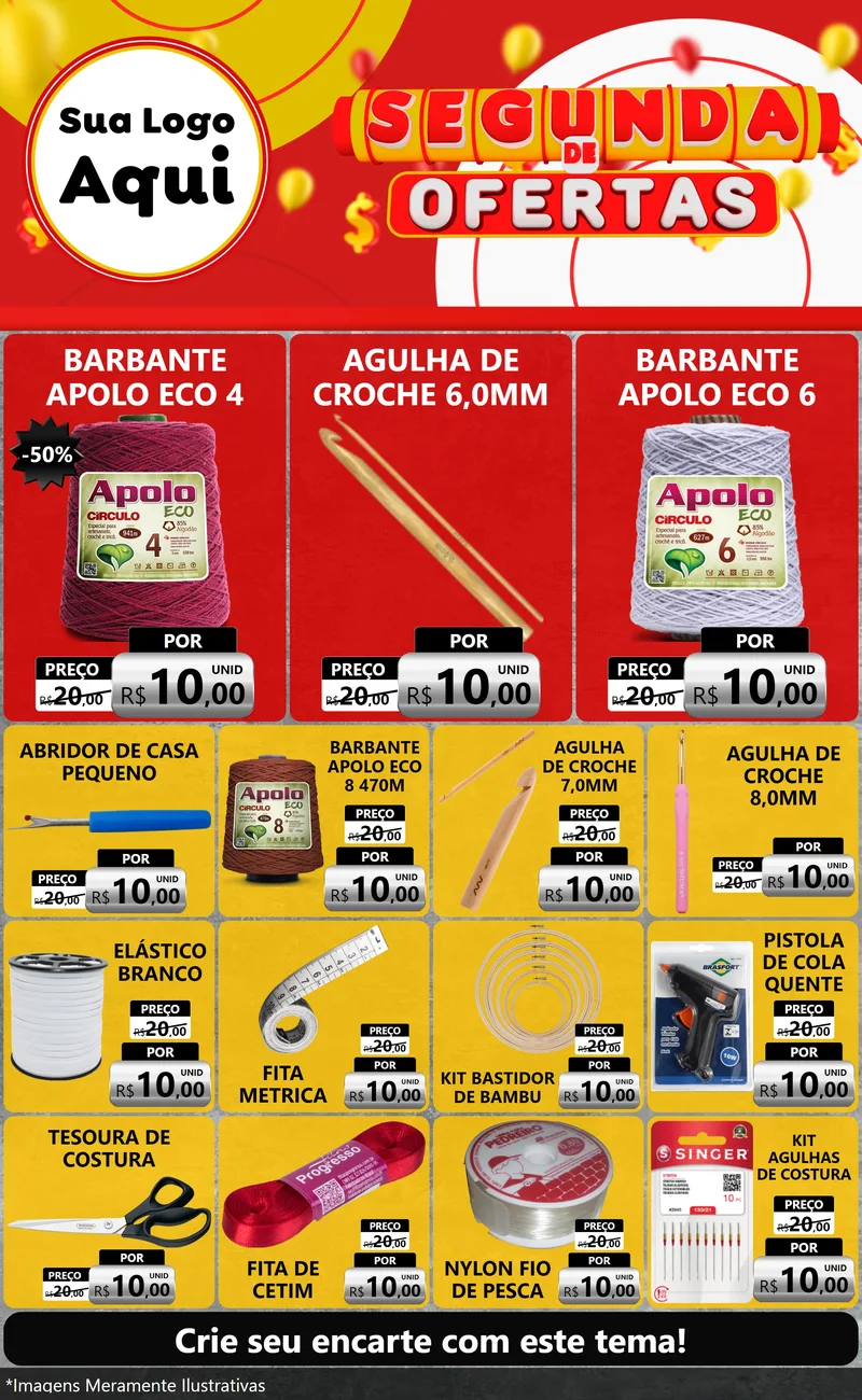 Modelo de Encarte para Encarte Grande com o tema Segunda de Ofertas para Armarinho e Aviamentos