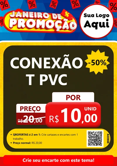 Modelo de Cartaz para Cartaz A4 Vertical com o tema Janeiro de Promoção para Tubos e conexões