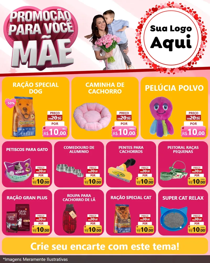 Modelo de Rede Social para Feed Instagram com o tema Promoção Para Você Mãe para Pet Shop