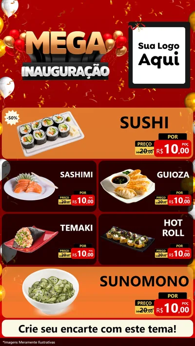 Modelo de TV para TV Vertical com o tema Mega Inauguração para Comida japonesa