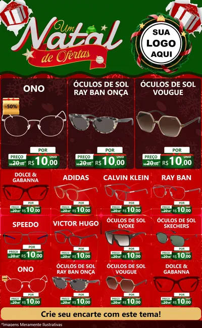 Modelo de Encarte para Encarte Grande com o tema Um Natal de Ofertas para Óticas