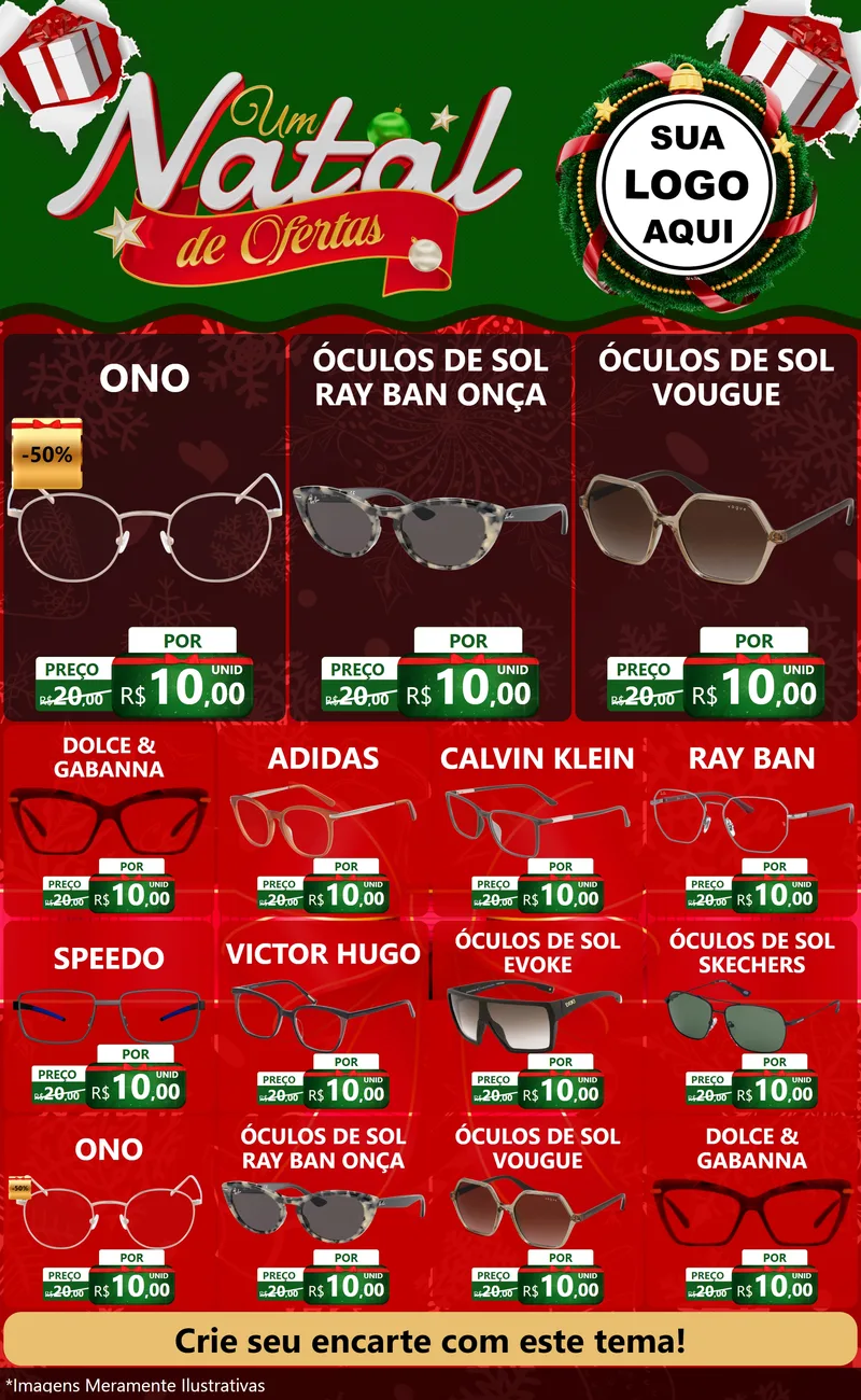 Modelo de Encarte para Encarte Grande com o tema Um Natal de Ofertas para Óticas