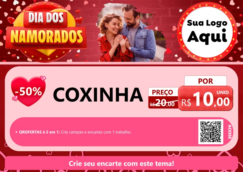 Modelo de Cartaz para Cartaz A4 Horizontal com o tema Dia Dos Namorados para Salgadaria