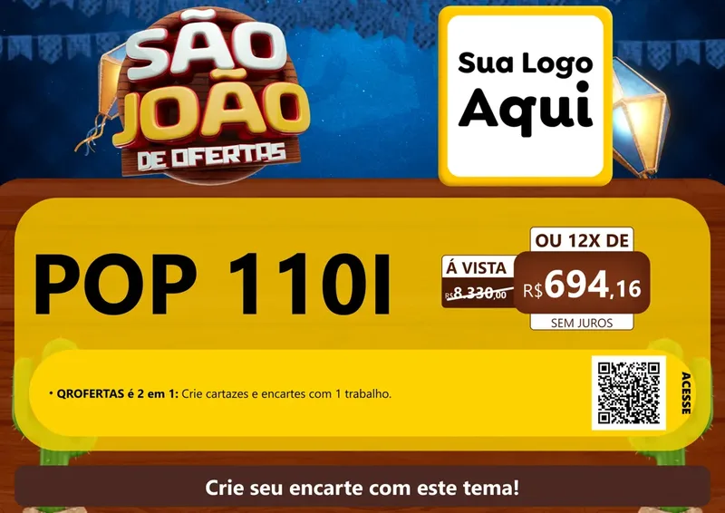 Modelo de Cartaz para Cartaz A4 Horizontal com o tema São João Ofertas Imbatíveis! - Junina para Concessionaria de Motos