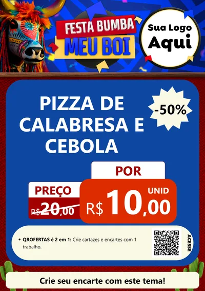 Modelo de Cartaz para Cartaz A4 Vertical com o tema Festa Bumba meu Boi para Pizzaria