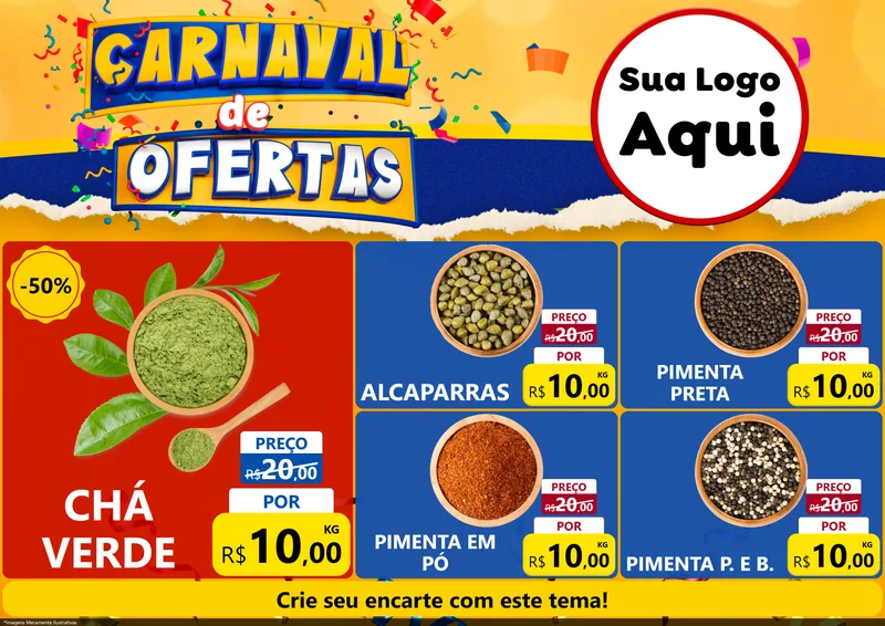 Modelo de Encarte para Encarte A4 Horizontal com o tema Carnaval de Ofertas para Produtos Naturais