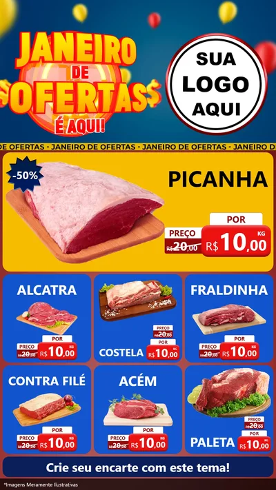 Modelo de Rede Social para Stories com o tema Janeiro de Ofertas É Aqui! para Açougue