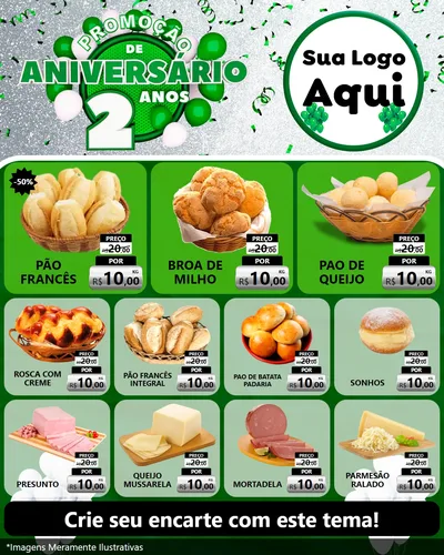 Modelo de Rede Social para Feed Instagram com o tema Promoção de Aniversário - 2 Anos para Padaria