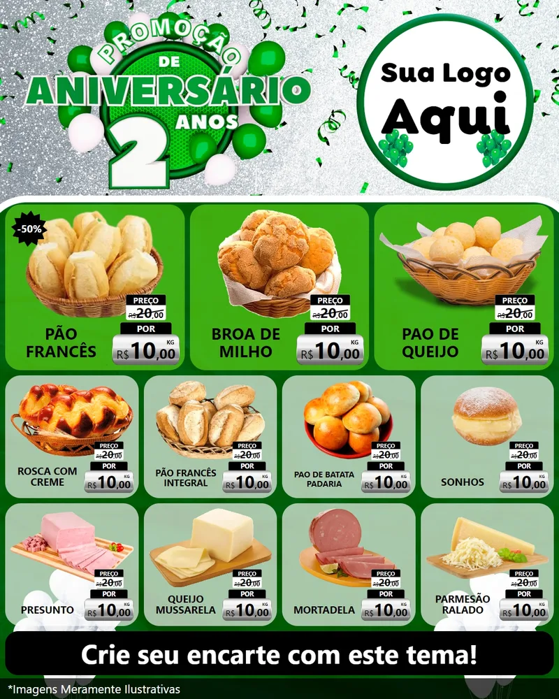 Modelo de Rede Social para Feed Instagram com o tema Promoção de Aniversário - 2 Anos para Padaria