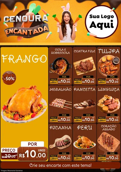 Modelo de Encarte para Encarte A4 Vertical com o tema Cenoura Encantada - Páscoa para Assados