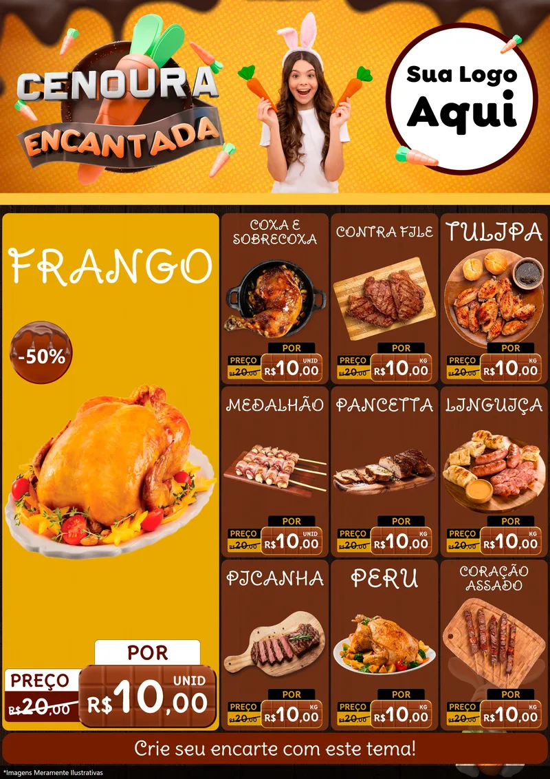 Modelo de Encarte para Encarte A4 Vertical com o tema Cenoura Encantada - Páscoa para Assados