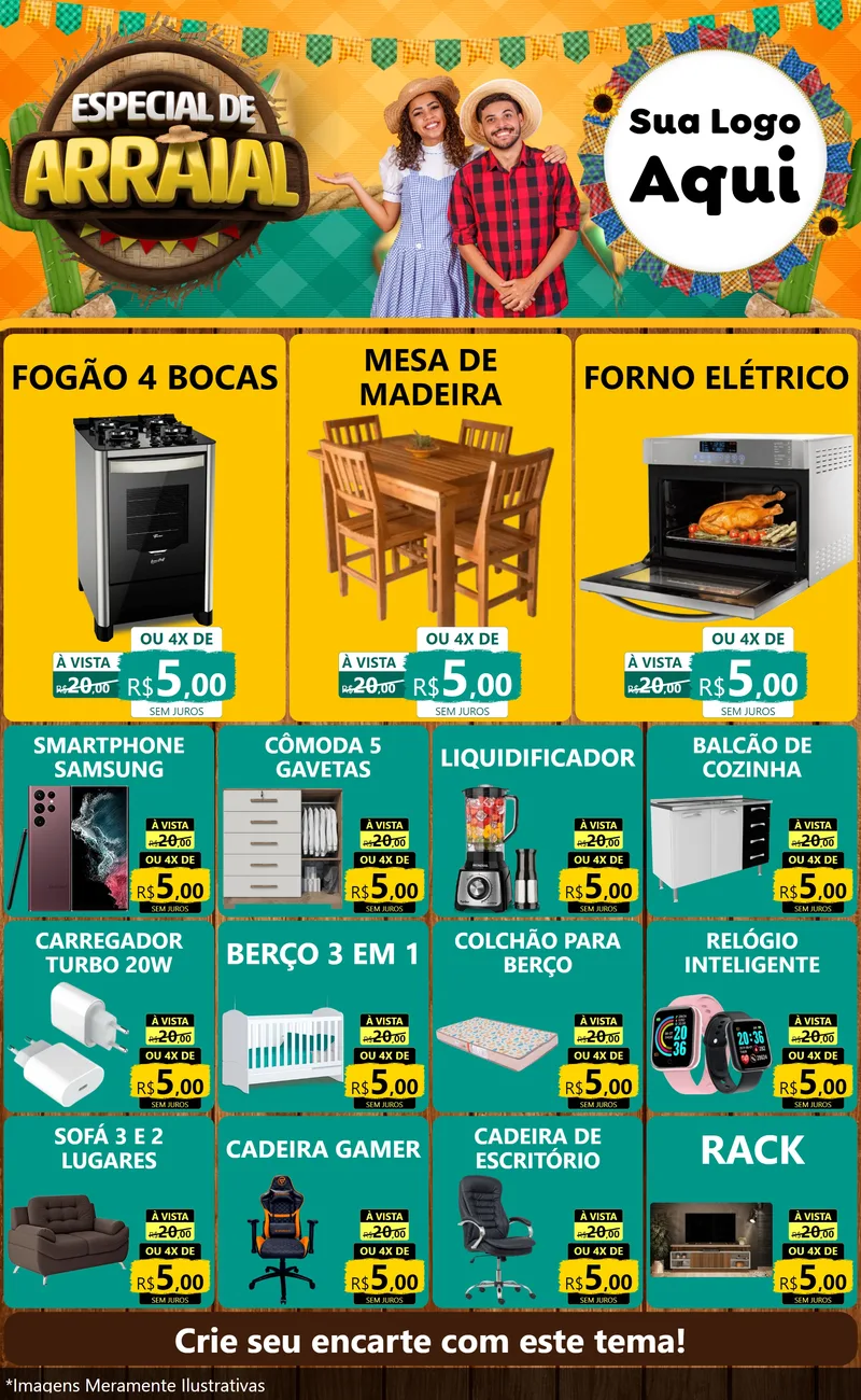 Modelo de Encarte para Encarte Grande com o tema Especial De Arraial para Móveis e Eletro