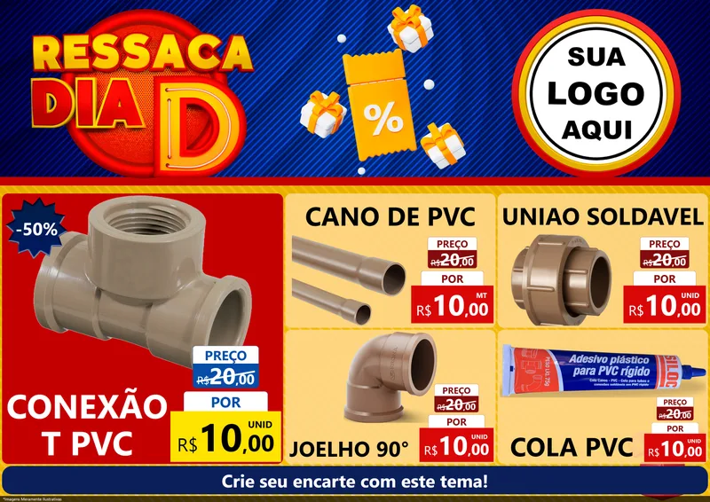 Modelo de Encarte para Encarte A4 Horizontal com o tema Ressaca Dia D para Tubos e conexões