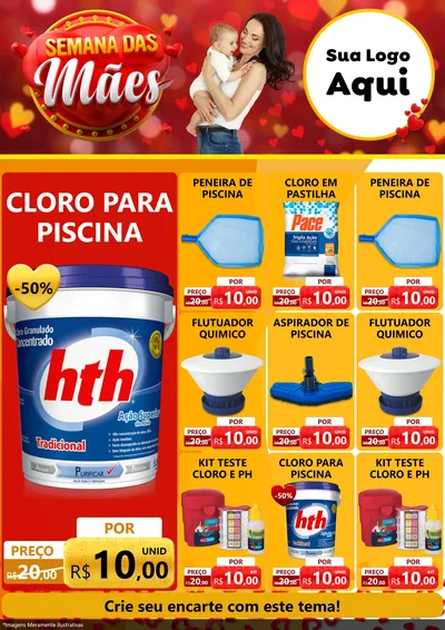 Modelo de Encarte para Encarte A4 Vertical com o tema Semana das Mães para Produtos para Piscina