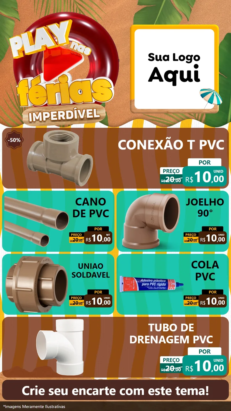 Modelo de TV para TV Vertical com o tema Play Nas Férias Imperdível para Tubos e conexões