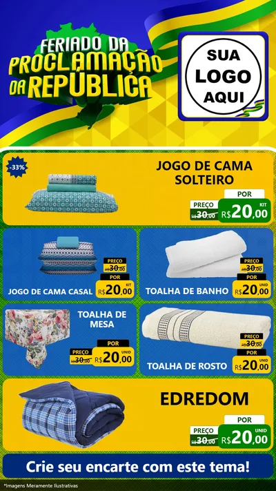 Modelo de TV para TV Vertical com o tema Feriado da Proclamação da República para Cama, Mesa e Banho