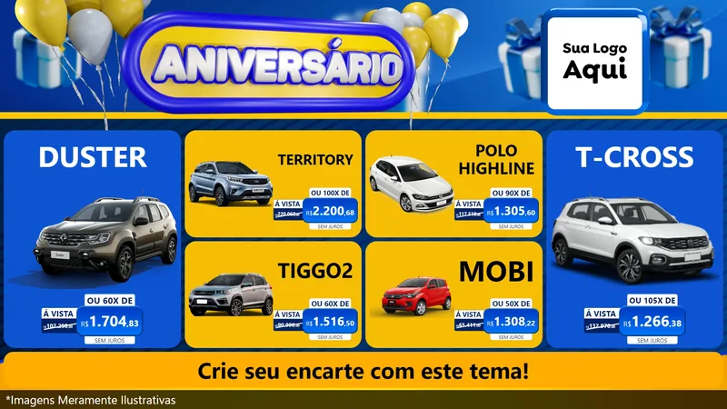 Modelo de TV para TV Horizontal com o tema Aniversário para Concessionaria de Carros
