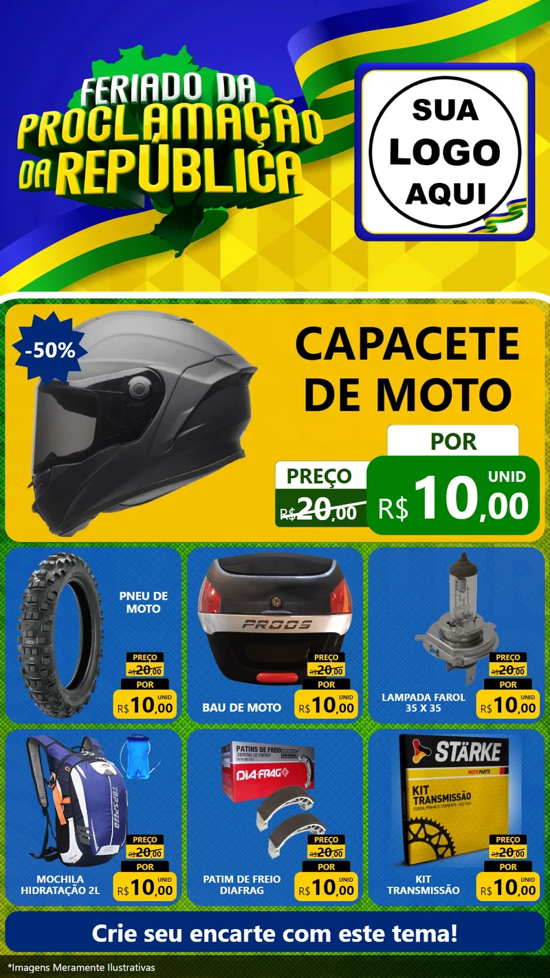 Modelo de Rede Social para Stories com o tema Feriado da Proclamação da República para Moto peças