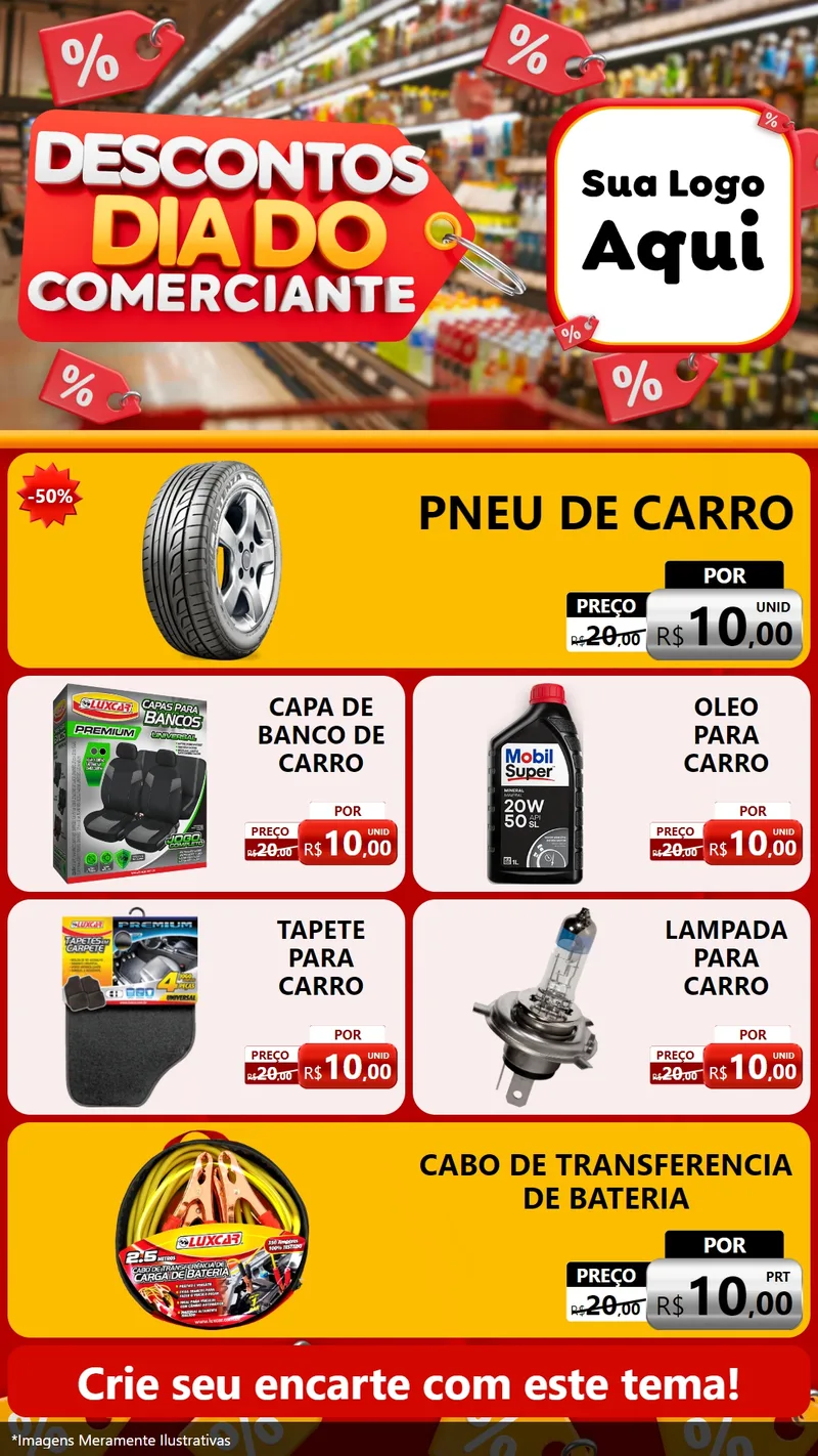 Modelo de TV para TV Vertical com o tema Descontos Dia do Comerciante para Auto peças