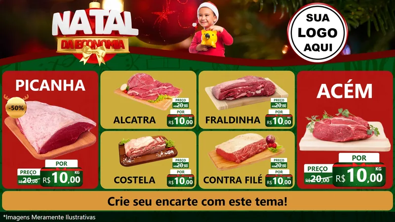 Modelo de TV para TV Horizontal com o tema Natal da Economia para Açougue