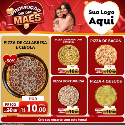 Modelo de Rede Social para Feed Facebook com o tema Promoção Dia das Mães para Pizzaria