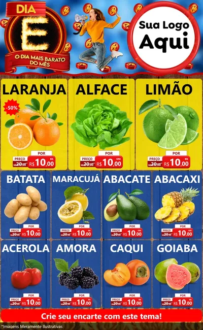 Modelo de Encarte para Encarte Grande com o tema Dia E - O Dia Mais Barato Do Mês para Hortifrúti
