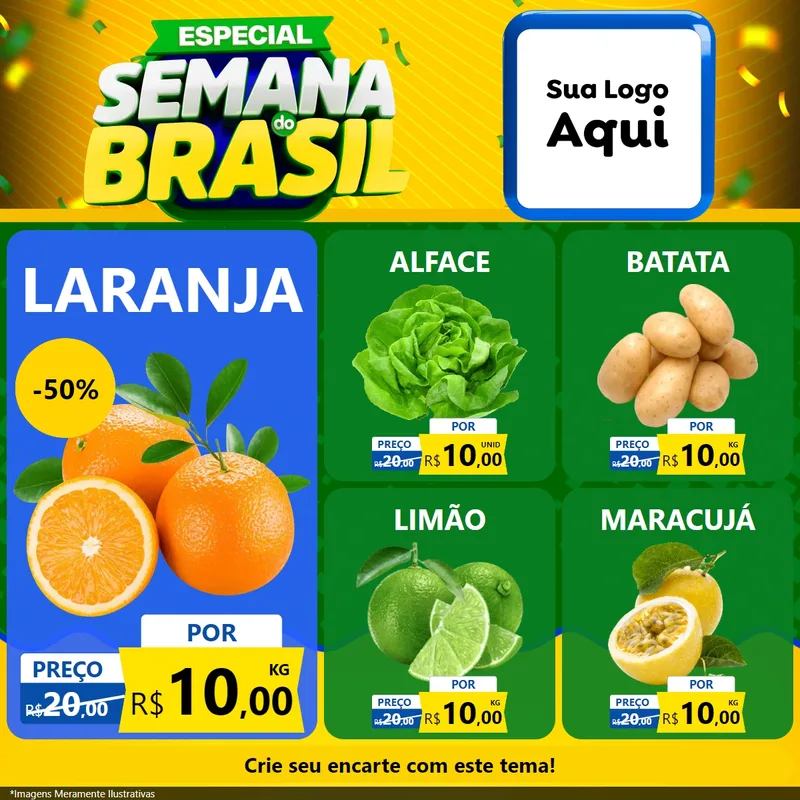 Modelo de Rede Social para Feed Facebook com o tema Especial Semana do Brasil para Hortifrúti