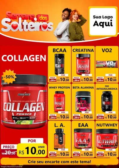 Modelo de Encarte para Encarte A4 Vertical com o tema Semana dos Solteiros para Suplementos alimentares