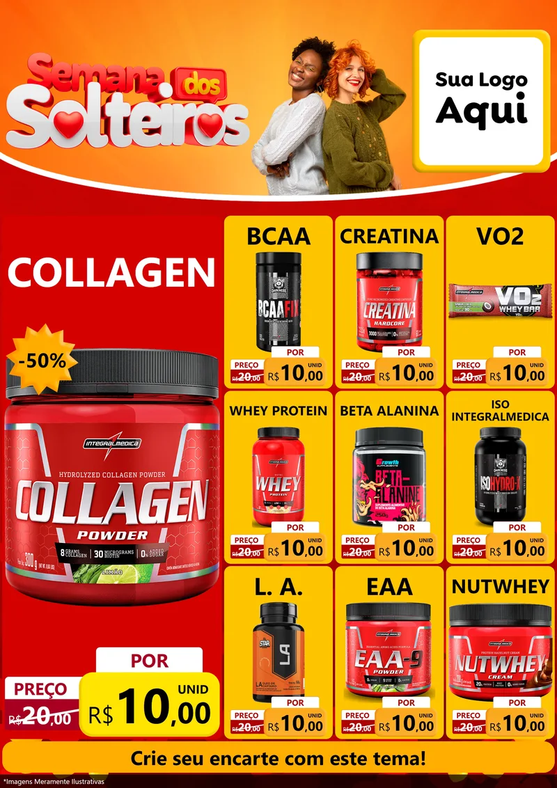 Modelo de Encarte para Encarte A4 Vertical com o tema Semana dos Solteiros para Suplementos alimentares
