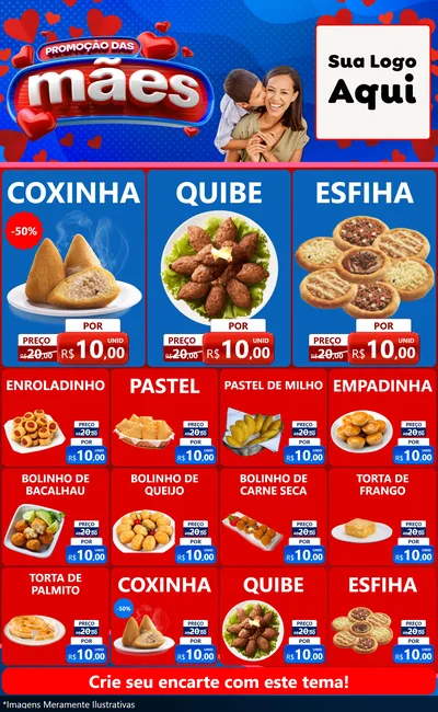 Modelo de Encarte para Encarte Grande com o tema Promoção das Mães para Salgadaria