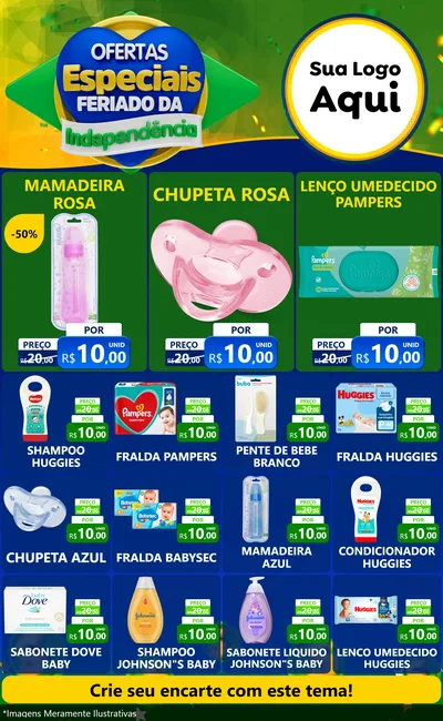 Modelo de Encarte para Encarte Grande com o tema Ofertas Especiais Feriado da Independência para Bebês