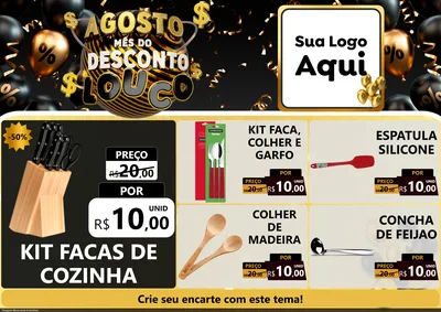 Modelo de Encarte para Encarte A4 Horizontal com o tema Agosto Mês do Desconto Louco para Utilidades Domésticas
