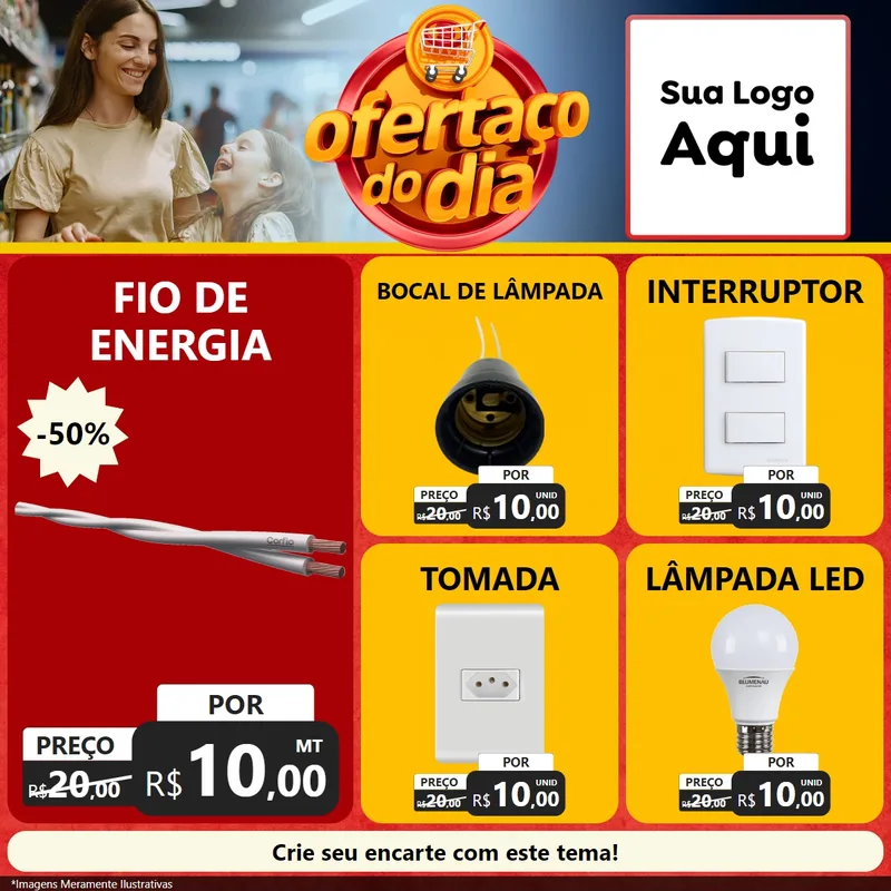 Modelo de Rede Social para Feed Facebook com o tema Ofertaço Do Dia para Materiais Elétricos