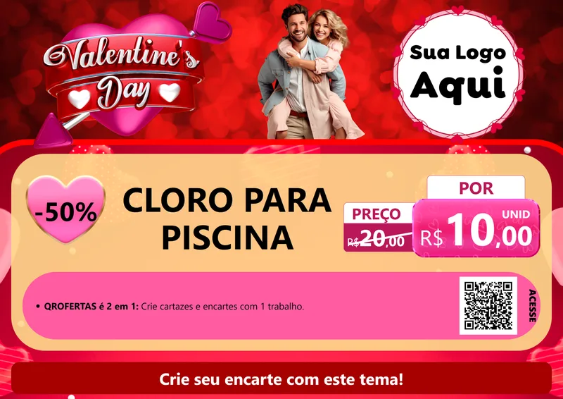 Modelo de Cartaz para Cartaz A4 Horizontal com o tema Valentine's Day para Produtos para Piscina