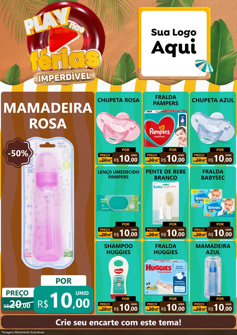 Modelo de Encarte para Encarte A4 Vertical com o tema Play Nas Férias Imperdível para Bebês