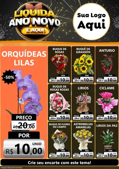 Modelo de Encarte para Encarte A4 Vertical com o tema Liquida Ano Novo É Aqui! para Floricultura e jardim