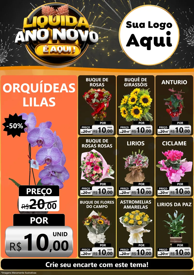 Modelo de Encarte para Encarte A4 Vertical com o tema Liquida Ano Novo É Aqui! para Floricultura e jardim