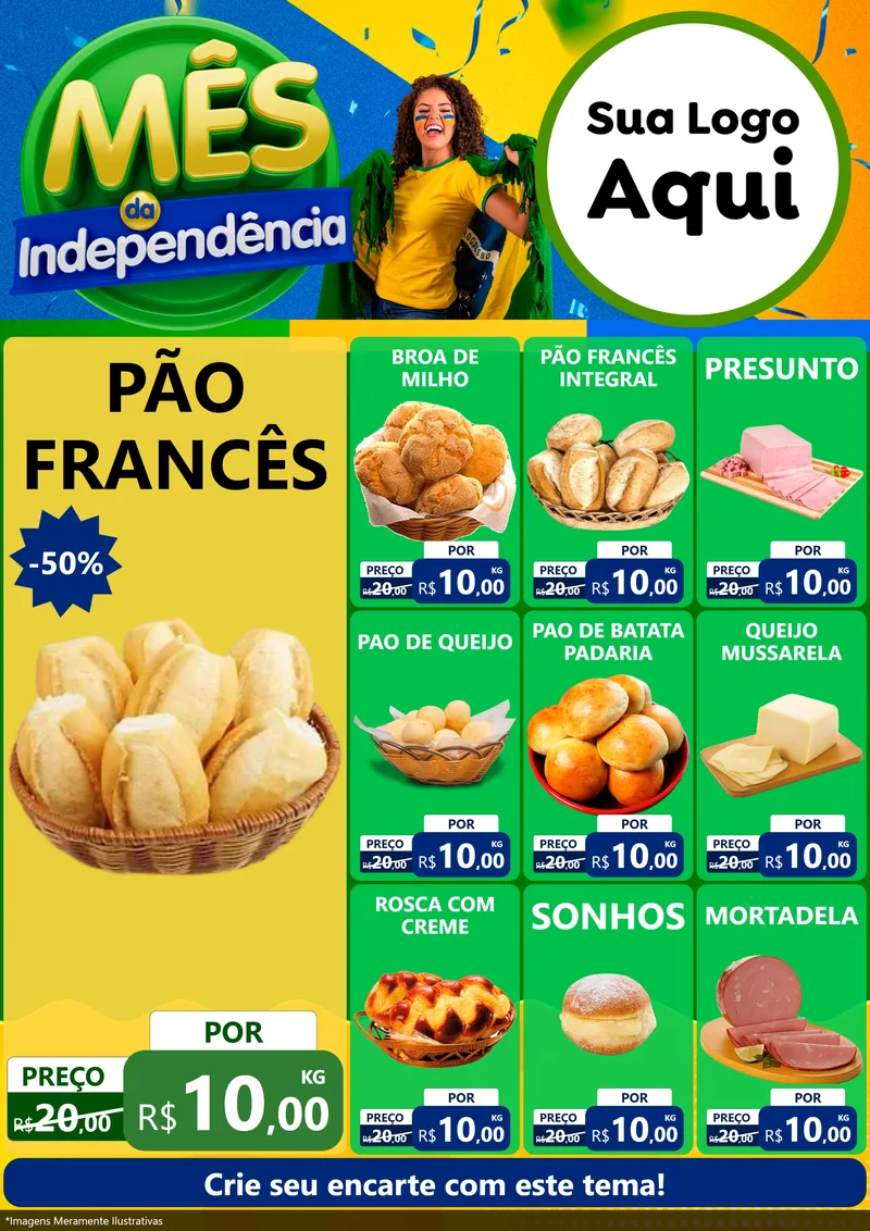 Modelo de Encarte para Encarte A4 Vertical com o tema Mês da Independência para Padaria