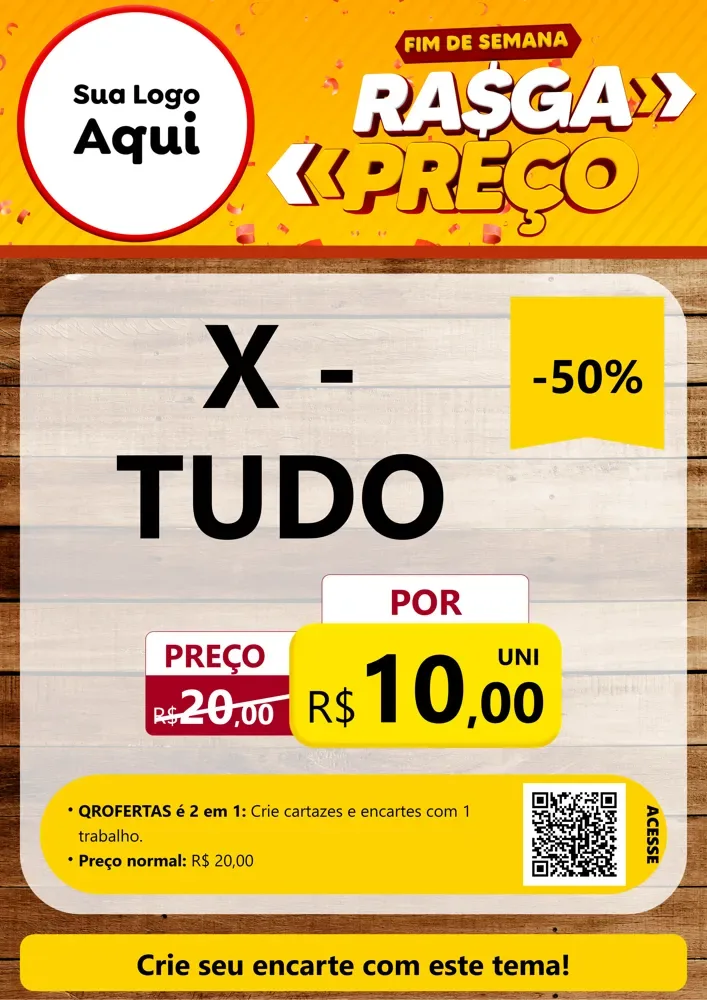 Modelo de Cartaz para Cartaz A4 Vertical com o tema Fim de Semana Rasga Preços para Hamburgueria